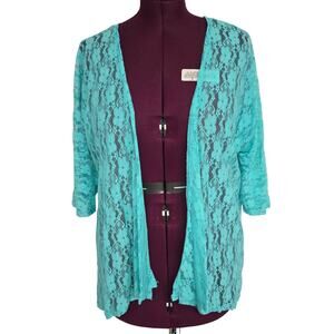 Women's Lularoe Teal Lace Kimono Cardigan 3/4 Sleeves | Size Small